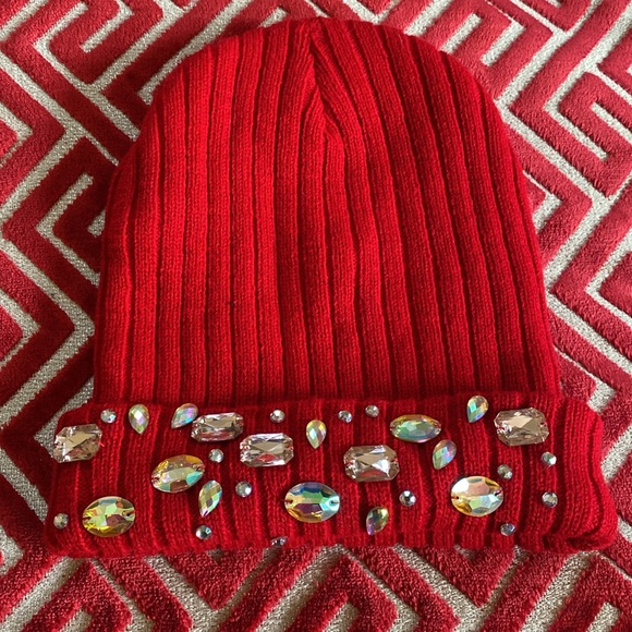 Red Stretch Crystal Hat New Never Used